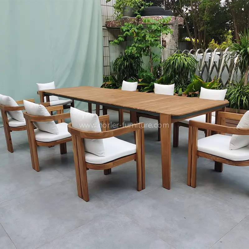 Mesa de comedor de madera de teca al aire libre duradera y silla