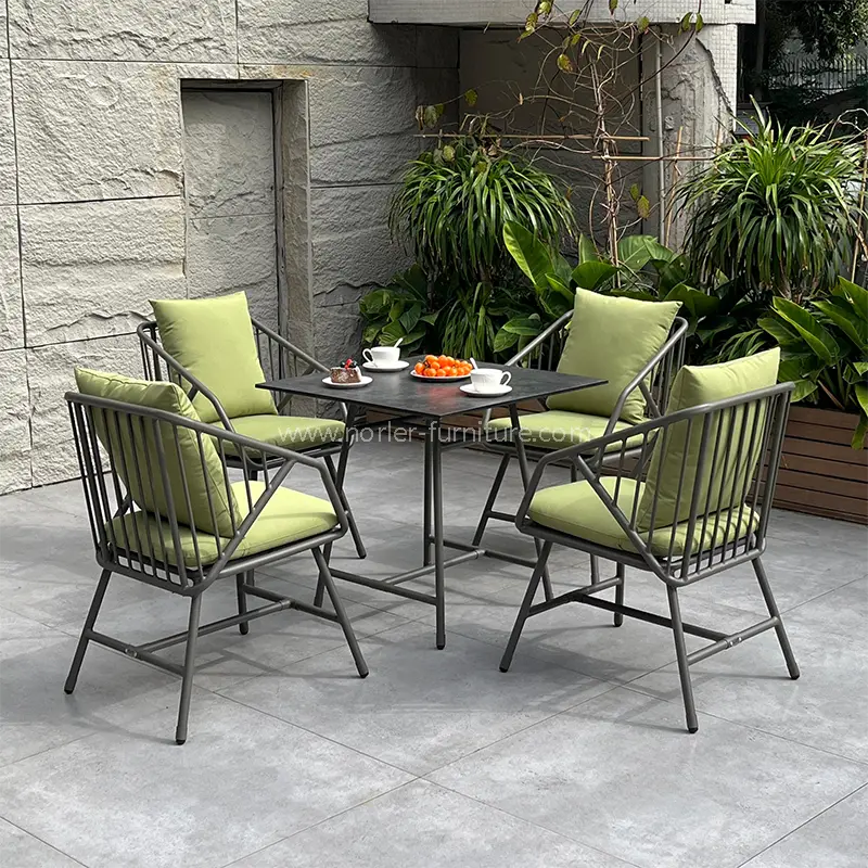 Juego de comedor de tela verde de aluminio al aire libre de alta calidad