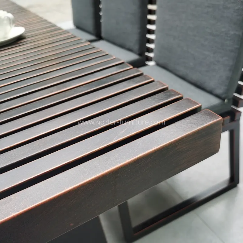 Outdoor Patio Wood Grain Aluminum Dining table and chairs