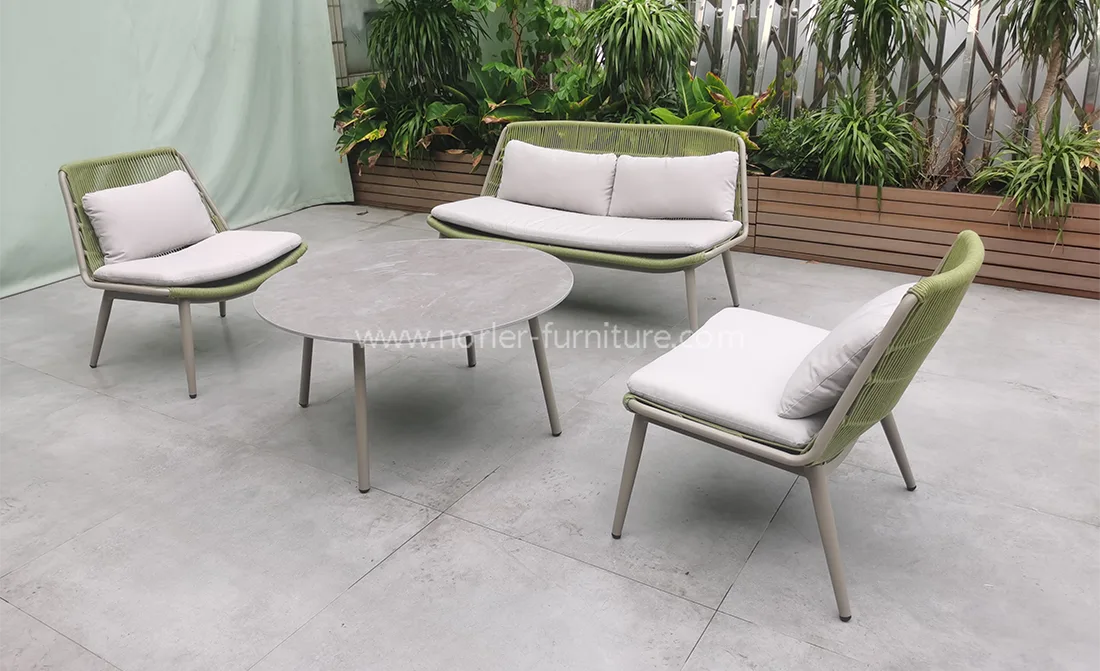Outdoor Aluminum Rope Weaving Leisure Chair Footstool Set