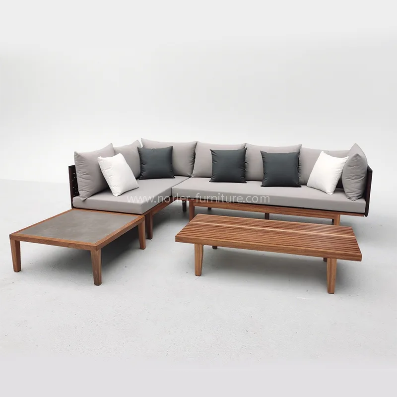 Sofá de cuerda de madera de madera de teca al aire libre moderna
