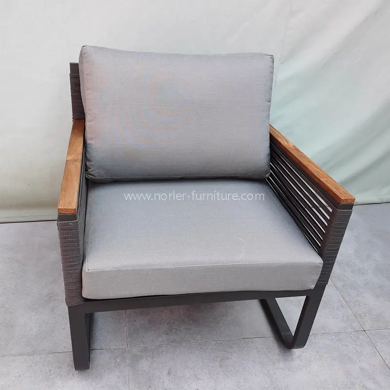 Sofá de reposabrazos de madera de teca de aluminio al aire libre al aire libre