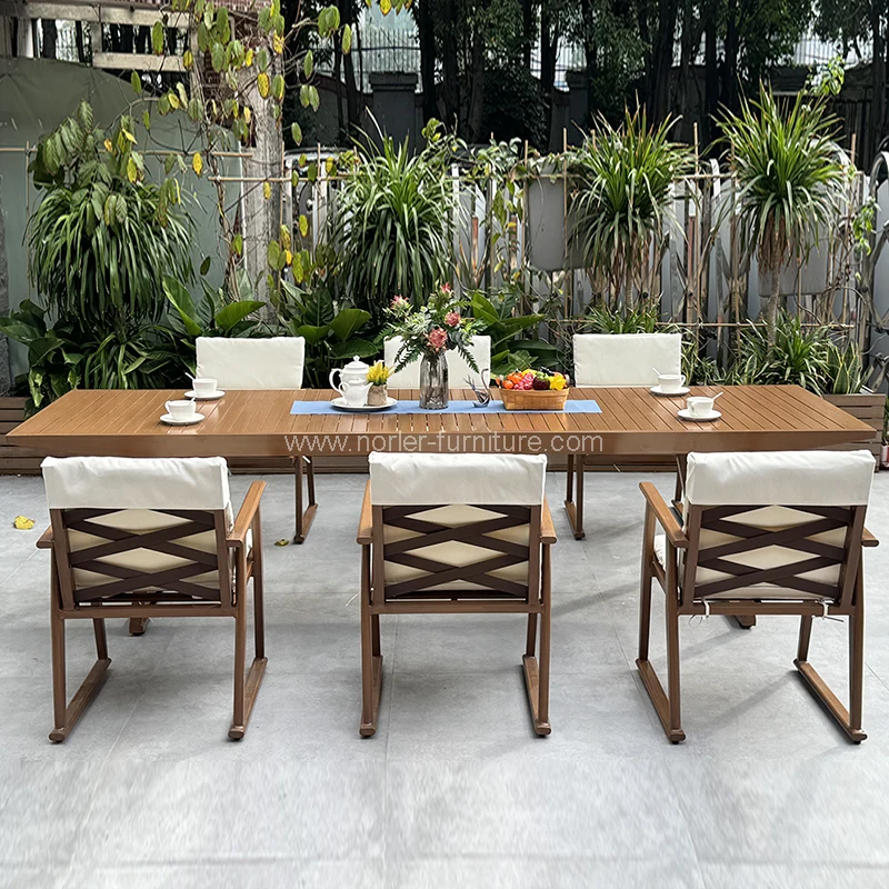 Mesa y sillas de comedor de cuerda al aire libre de aluminio