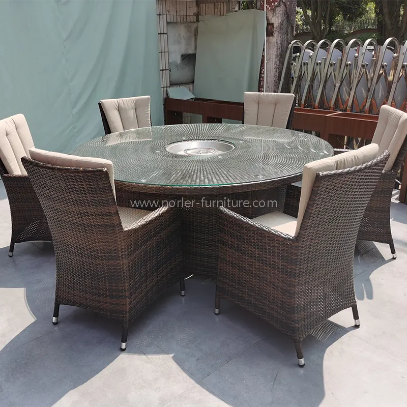 Juego de comedor de ratán de marco de aluminio moderno al aire libre