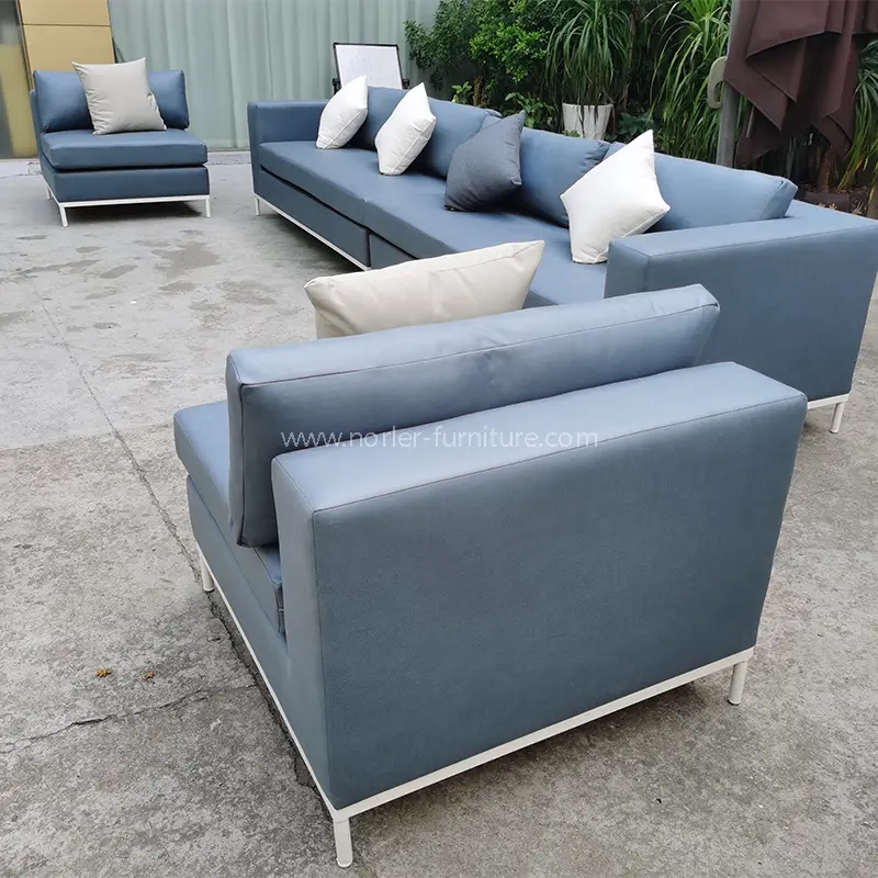 Sofá de aleación de aleación de aluminio de cuero azul impermeable al aire libre
