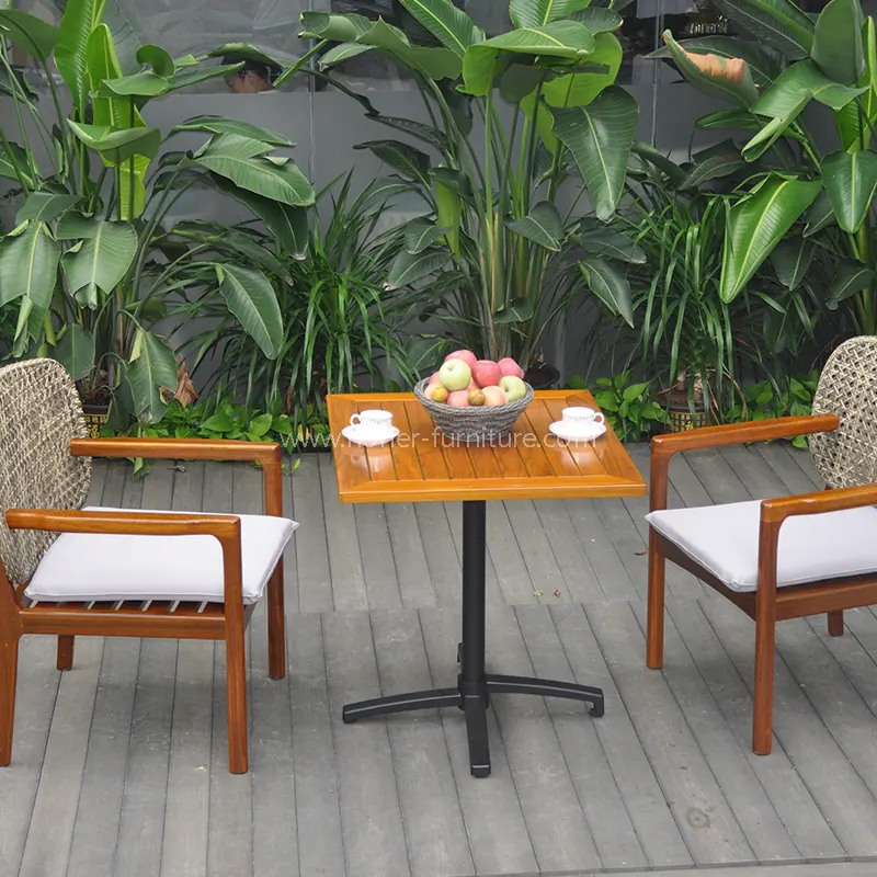 Juego de comedor de ratán de madera de teca natural resistente al clima al aire libre